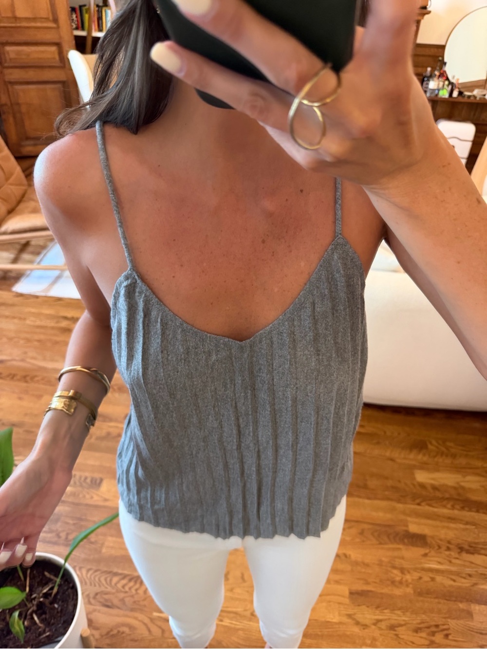 Zara Gray Ribbed V-Neck Spaghetti Strap Cami - Size M - Picture 2 of 6
